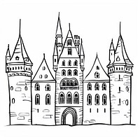 Minimalist symmetrical castle doodle architecture illustrated.