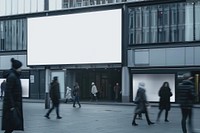 Billboard mockup walking people accessories.