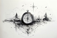 Compass sketch illustrated blackboard.