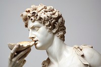Greek sculpture david eating a pizza wedding female person.