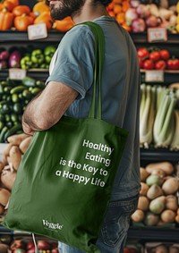 Green tote bag for grocery shopping