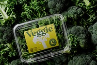 Vegetable plastic box with yellow label