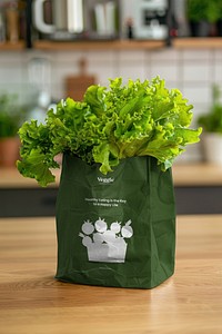 Green paper grocery shopping bag mockup psd