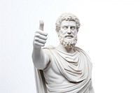 Greek sculpture doing thumbs up person finger statue.
