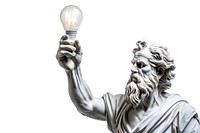 Greek sculpture jesus hand holding light bulb lightbulb female person.