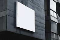 Square sign mockup building city advertisement.
