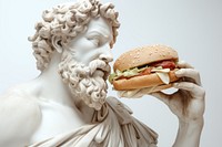 Greek sculpture angle eating burger wedding female person.