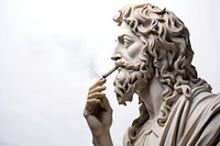 Greek sculpture jesus taking a cigarette smoking person female.