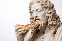 Greek sculpture jesus eating pizza female person biting.