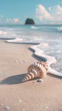 Beach with cute seashell invertebrate shoreline outdoors.