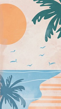 Cute beach illustration wallpaper summer painting graphics.