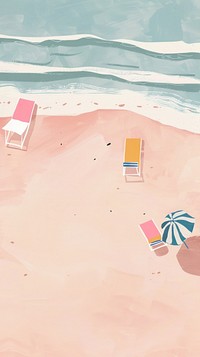Cute beach illustration wallpaper sunbathing shoreline furniture.
