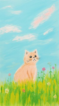 Cat in meadow painting outdoors blossom.