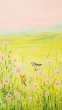 Bird asteraceae grassland painting.