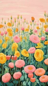 Rose flower field painting graphics blossom.