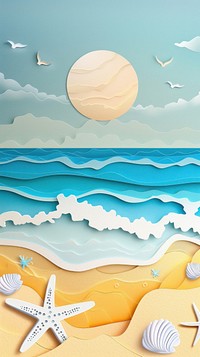 Beach paper cut wallpaper ocean invertebrate shoreline.