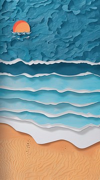 Beach paper cut wallpaper ocean shoreline painting.
