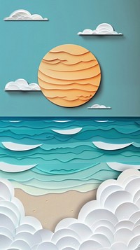 Beach paper cut wallpaper ocean outdoors painting.