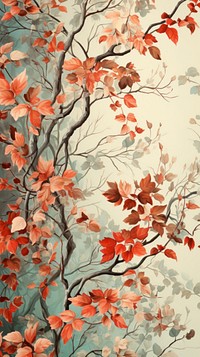 Autumn tree branches painting graphics pattern.