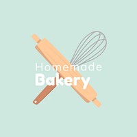 Bakery business logo template  whisk  rolling pin  design