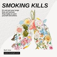 Smoking kills Instagram post template social media design