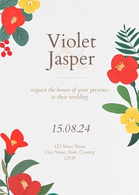 Wedding invitation card template, floral aesthetic design