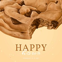 Happy hour instagram post template, bakery illustration
