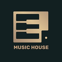 Piano key music logo flat   in black and gold