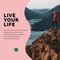 Travel Instagram post template  live your life text