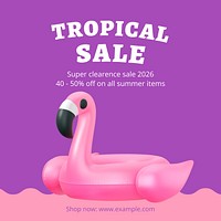 Tropical sale Instagram ad template,  social media post design