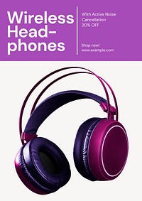 Wireless headphone poster template advertisement
