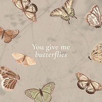 Love message Instagram post template, beautiful butterfly pattern
