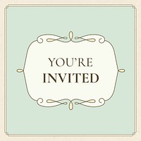 You're invited vintage wedding badge template on pastel green background you're invited