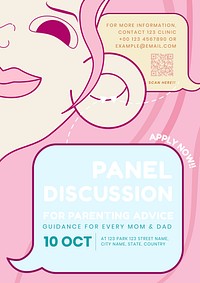 Panel discussion poster template, mental health cartoon design