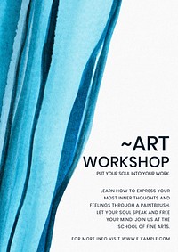 Art workshop poster template, blue watercolor design