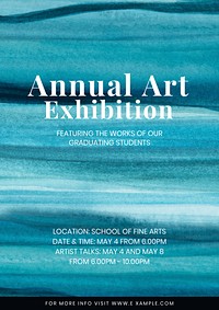 Art exhibition poster template, blue watercolor design