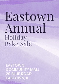 Bake sale poster template, purple watercolor design