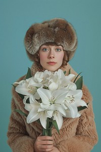 A Russian woman fur hat photography.