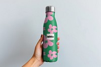 Floral insulated water bottle mockup psd