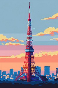 Tokyo tower pixel architecture building landmark.
