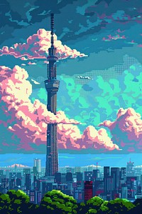 Tokyo sky tree pixel architecture building landmark.