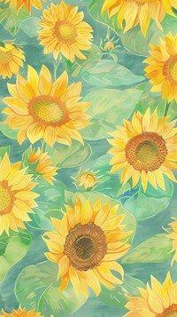 Smiling sunflowers in a field blossom plant art.