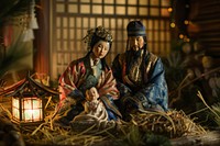 Nativity scene with Asian features for Mary and Joseph baby wedding female.