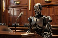 AI defense lawyer courtroom human microphone.