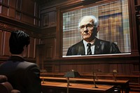 Holographic emotional witness courtroom display man.