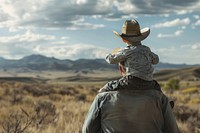 Father in a worn cowboy hat photo photography recreation.