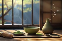 Japanese tea ceremony bowl pottery indoors.