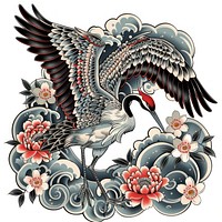 Tattoo illustration of a japanese crane chandelier waterfowl animal.