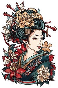 Tattoo illustration of a geisha illustrated publication clothing.
