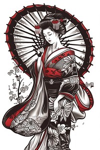Tattoo illustration of a geisha clothing apparel fashion.